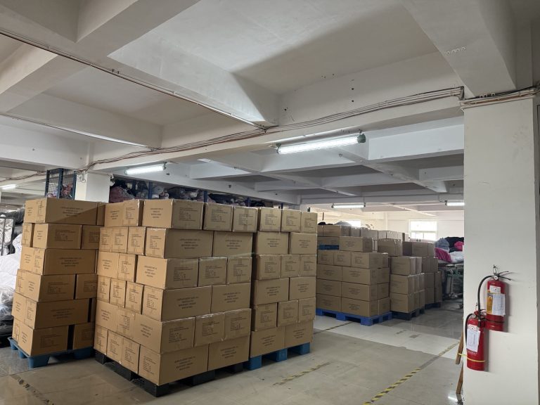 Finished goods staged and cartoned for export shipment